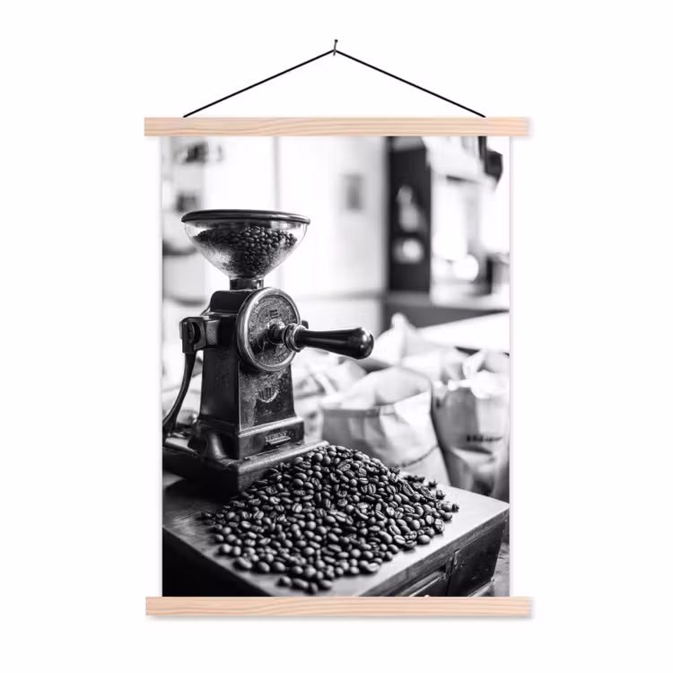 Koffiemolen - Gemalen - Vintage textielposter latten blank klein -3d