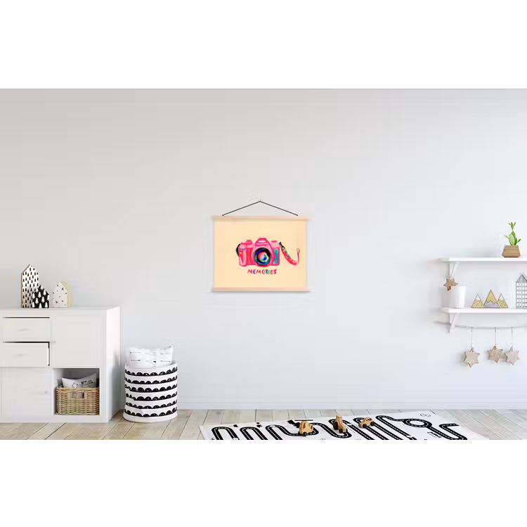 Camera - Memories - Roze - Geschilderd textielposter latten blank klein -kinderkamer