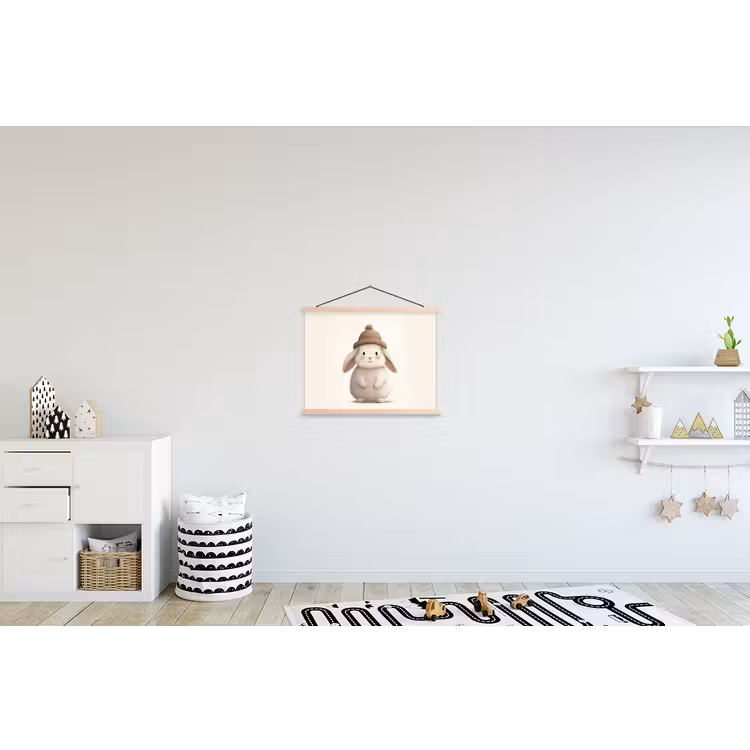 Konijn - Muts - Oren - Beige textielposter latten blank klein -kinderkamer