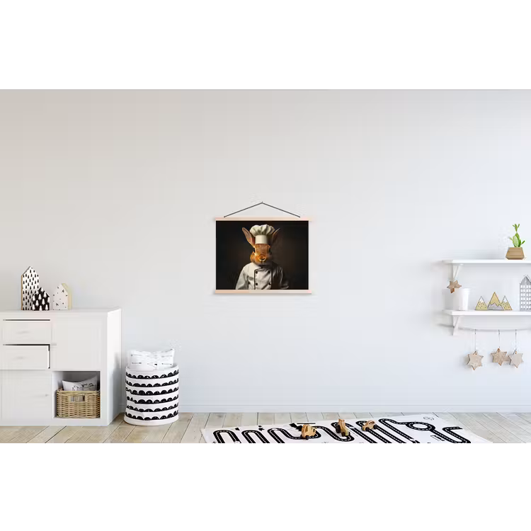 Konijn - Kok - Dier textielposter latten blank klein -kinderkamer