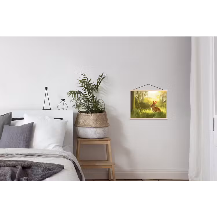 Konijn - Zonlicht - Bos textielposter latten blank klein -woonkamer