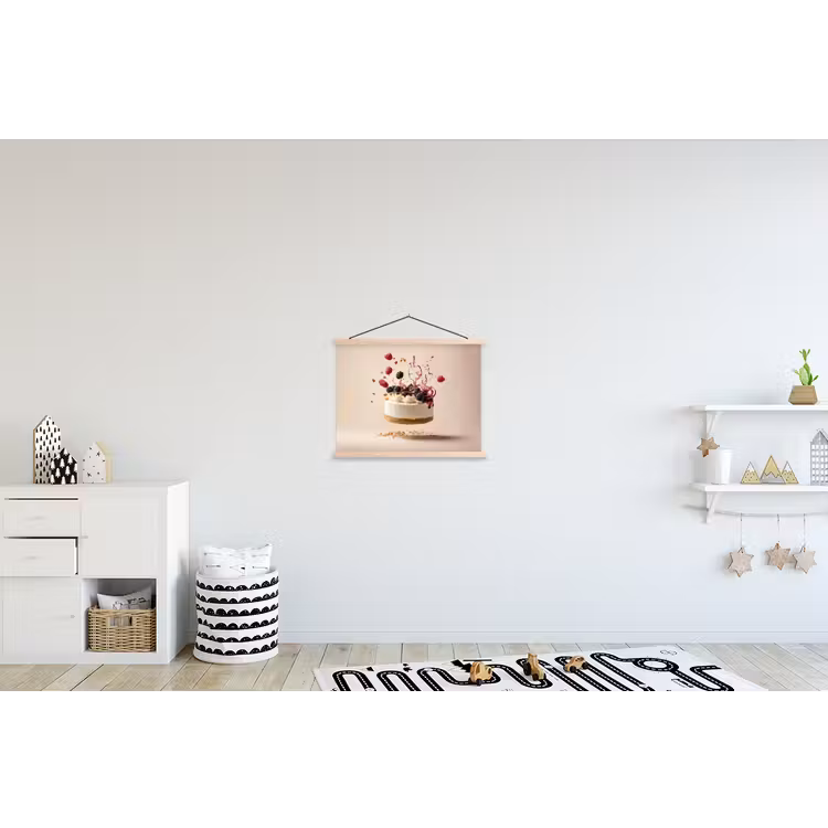 Cheesecake - Eten - Roze - Taart textielposter latten blank klein -kinderkamer