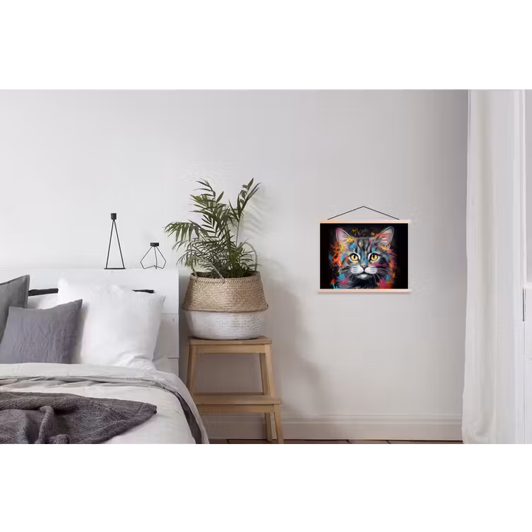 Kat - Graffiti - Dieren - Kleuren - Grijs textielposter latten blank klein -woonkamer