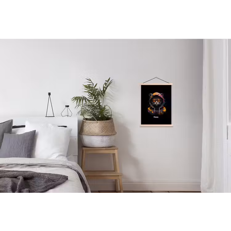 Kat met kleurrijk vest en oranje bril textielposter latten blank klein -woonkamer