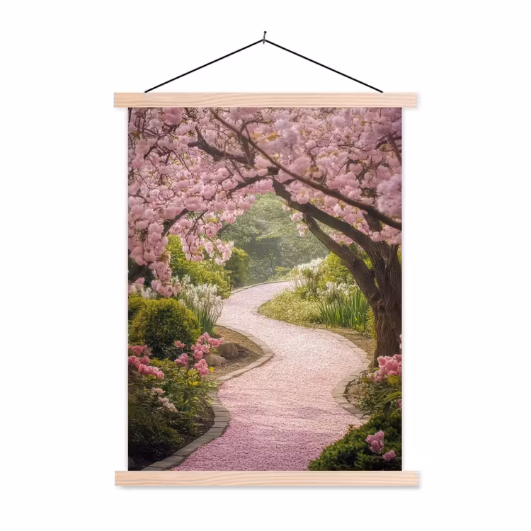 Kersenbloesem - Natuur - Sakura - Pad - Japanse tuin textielposter latten blank klein -3d