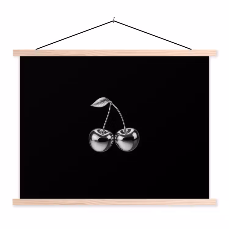 Kers - Luxueus - Metallic textielposter latten blank klein -3d