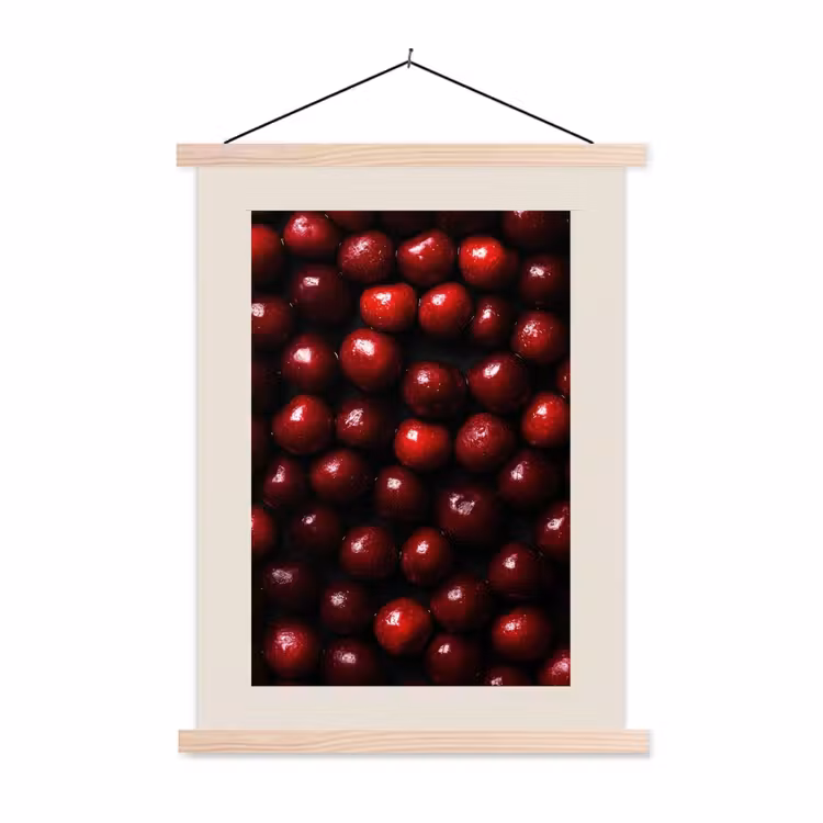 Kersen - Rood textielposter latten blank klein -3d