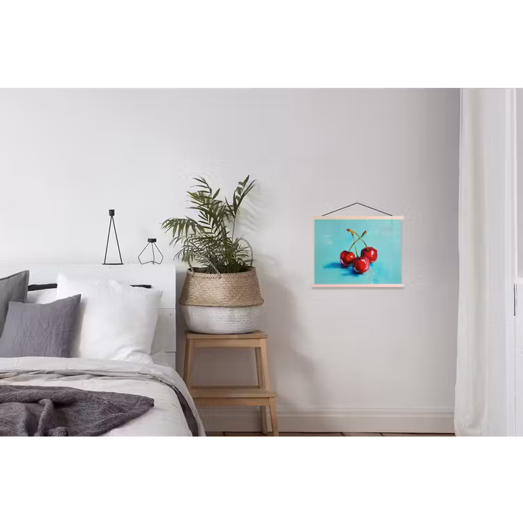 Kersen - Rood - Drie - Geverfd textielposter latten blank klein -woonkamer