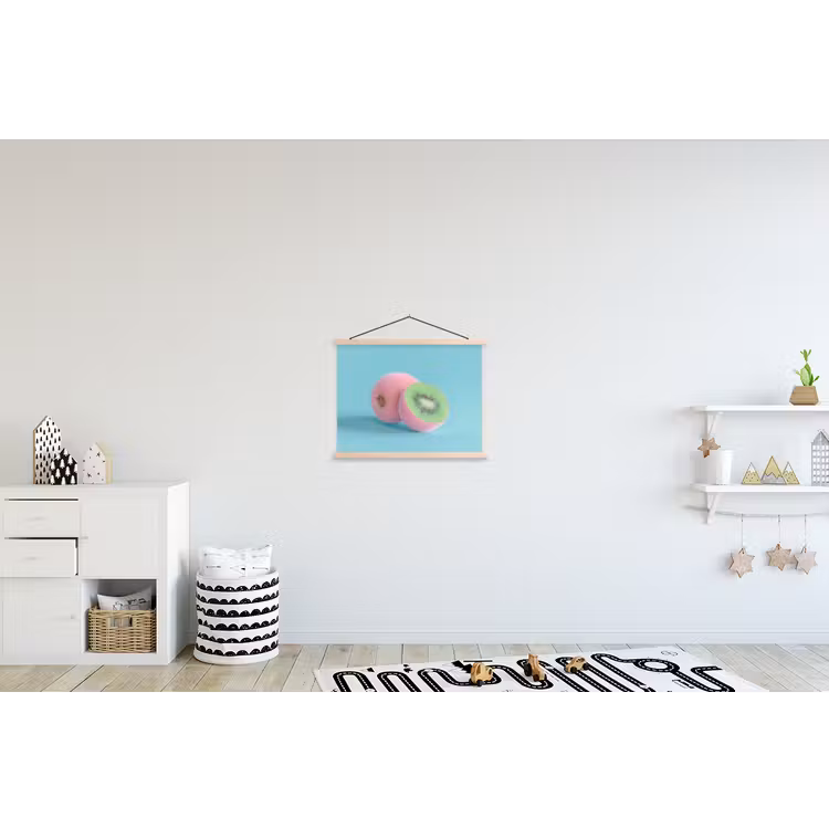 Kiwi - Blauw - Surrealistisch textielposter latten blank klein -kinderkamer
