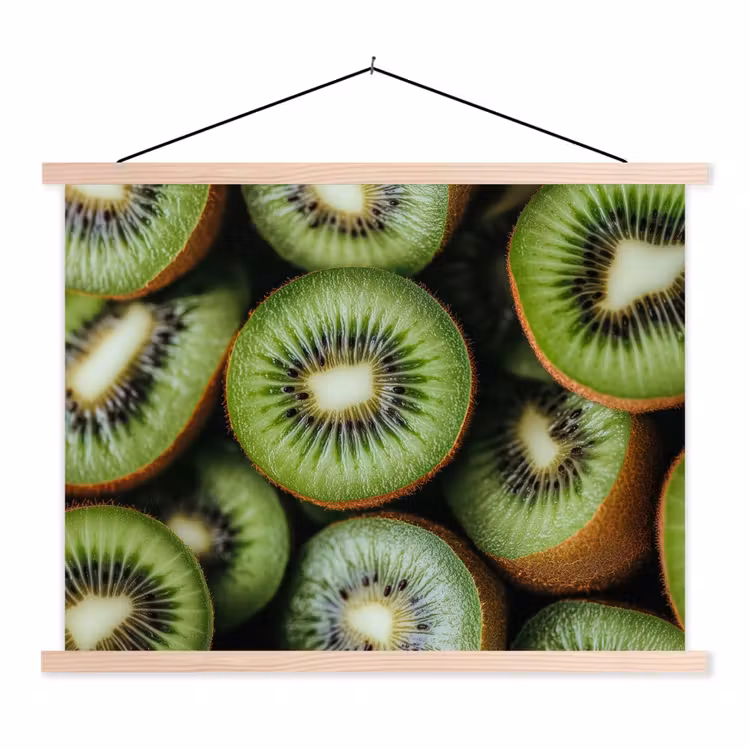 Kiwi - Fruit - Groen textielposter latten blank klein -3d