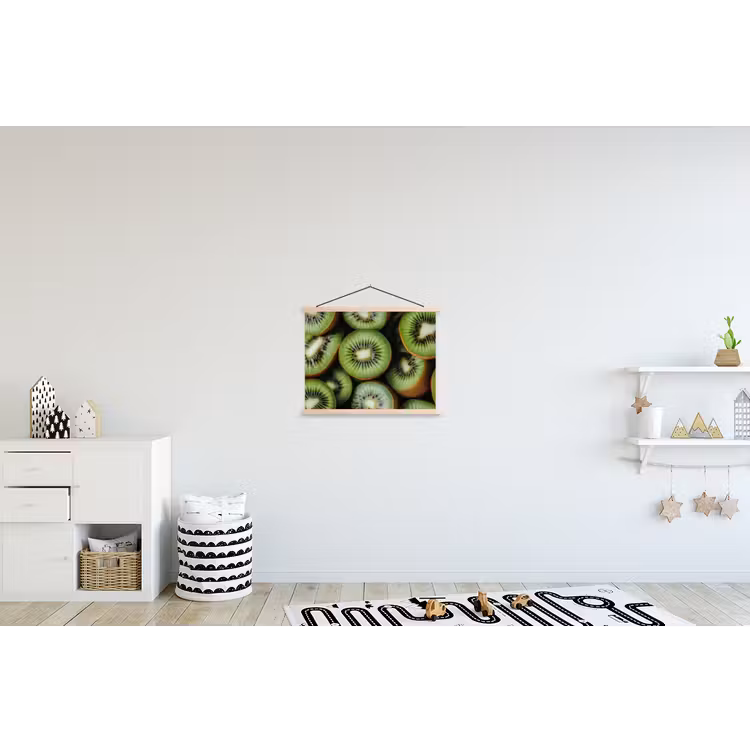 Kiwi - Fruit - Groen textielposter latten blank klein -kinderkamer