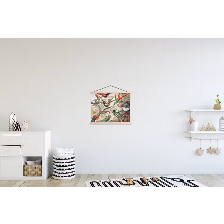 Kolibrie - Tuindecoratie - Vintage - Ernst Haeckel - Tuinposter textielposter latten blank klein -kinderkamer