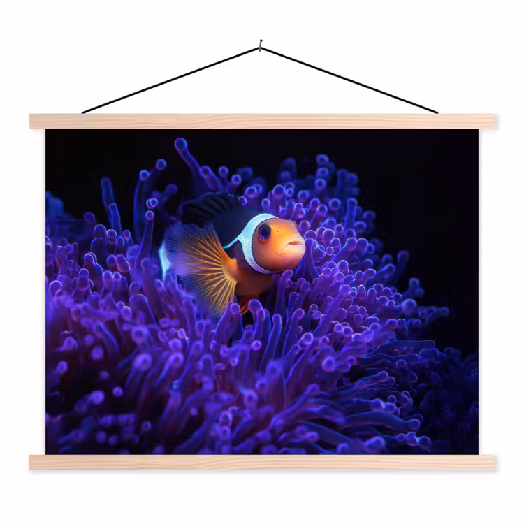 Koraal - Vis - Oranje - Zee textielposter latten blank klein -3d
