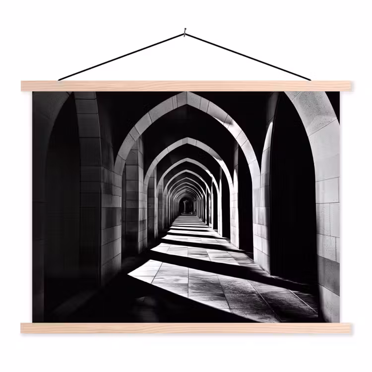 Gang - Bogen - Schaduw - Diepte textielposter latten blank klein -3d