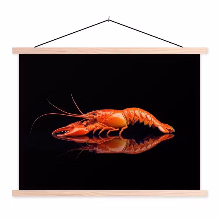 Kreeft - Oranje - Zwart - Opvallend textielposter latten blank klein -3d