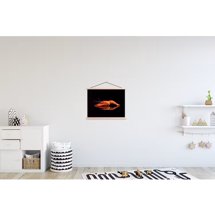 Kreeft - Oranje - Zwart - Opvallend textielposter latten blank klein -kinderkamer