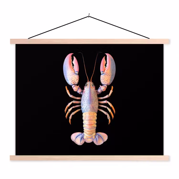Kreeft - Roze - Zacht - Zwart textielposter latten blank klein -3d
