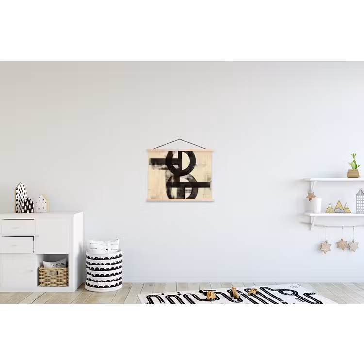 Cirkels - Balken - Zwart - Abstract textielposter latten blank klein -kinderkamer