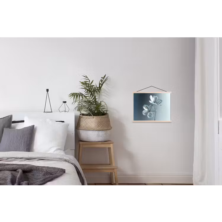 Kristal - Bloemen - Grijs textielposter latten blank klein -woonkamer