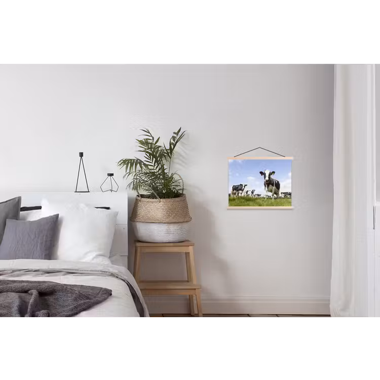 Koeien - Gras - Dieren - Zon - Boerderij textielposter latten blank klein -woonkamer