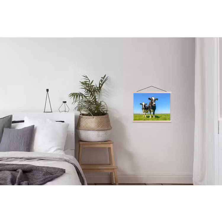 Koeien - Weiland - Gras - Dieren - Boerderij textielposter latten blank klein -woonkamer
