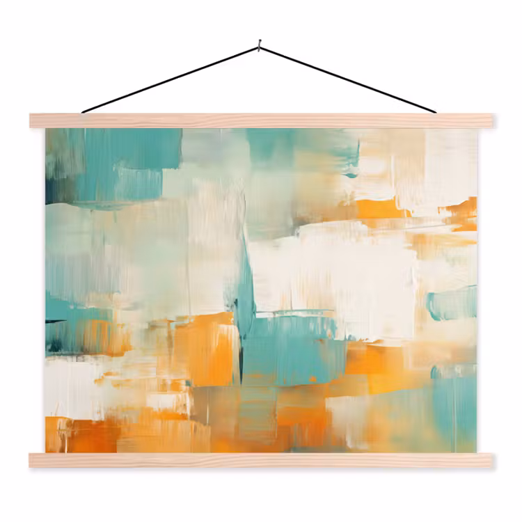 Kunst - Abstract - Blauw - Wit textielposter latten blank klein -3d