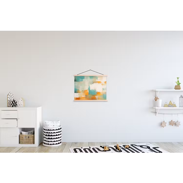 Kunst - Abstract - Blauw - Wit textielposter latten blank klein -kinderkamer
