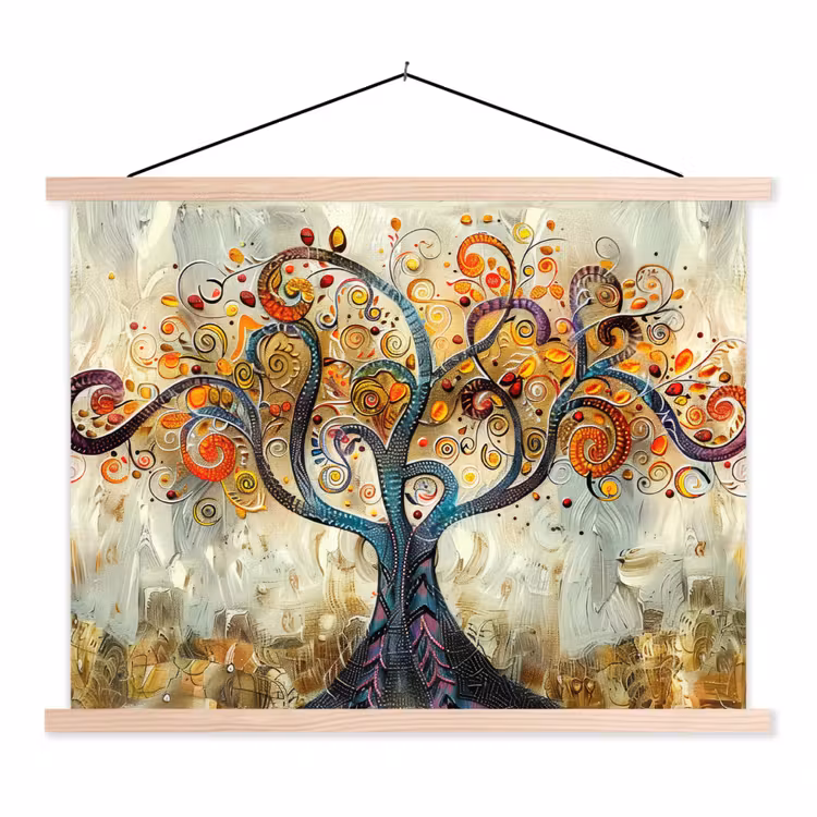Kunst - Levensboom - Botanisch - Abstract textielposter latten blank klein -3d