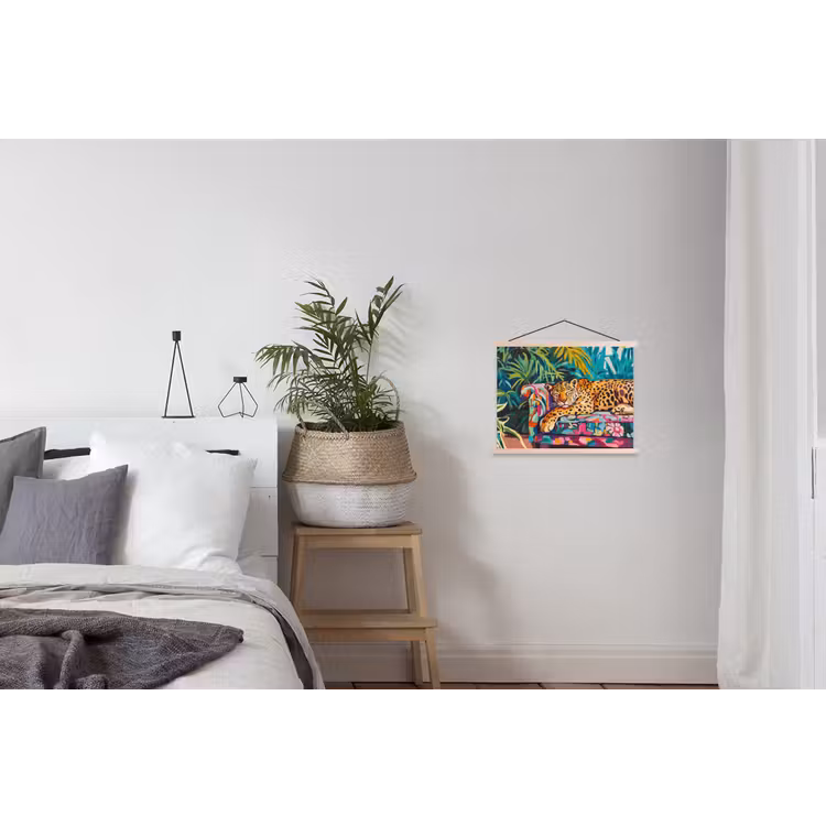 Luipaard - Kleurrijk - Tropisch textielposter latten blank klein -woonkamer