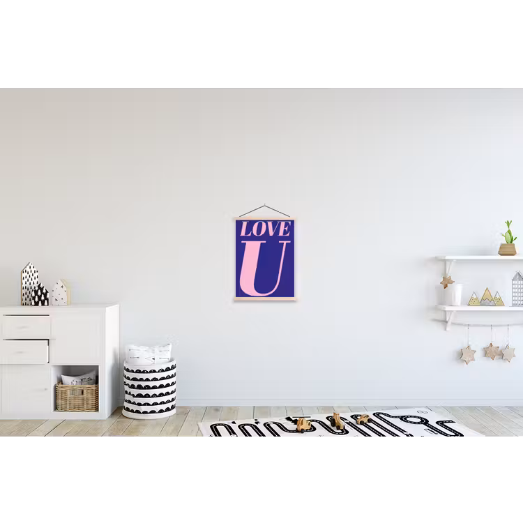 Love - Blauw - Valentijn textielposter latten blank klein -kinderkamer