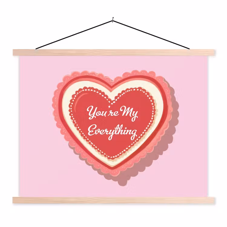 Liefde - Hart - Valentijn textielposter latten blank klein -3d