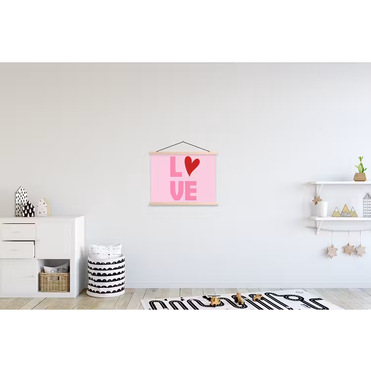 Love - Roze - Hart - Valentijn textielposter latten blank klein -kinderkamer