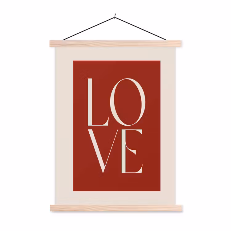 Love - Rood - Minimalistisch textielposter latten blank klein -3d