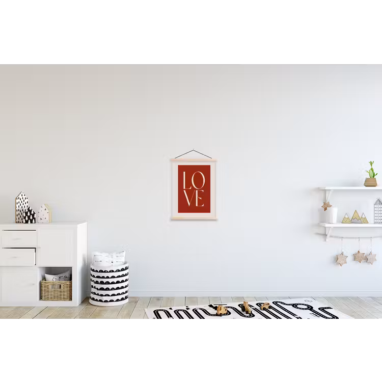 Love - Rood - Minimalistisch textielposter latten blank klein -kinderkamer