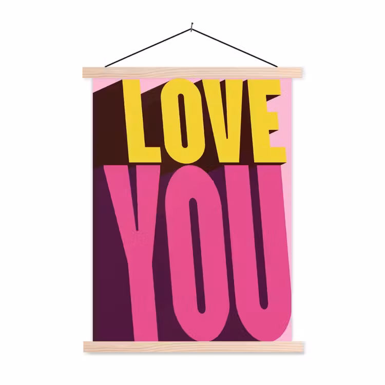 Love - Tekst - Roze - Valentijn textielposter latten blank klein -3d