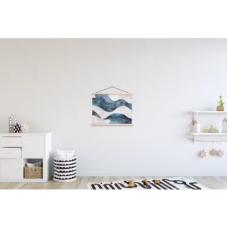 Lijnen - Golven - Abstract - Blauw textielposter latten blank klein -kinderkamer