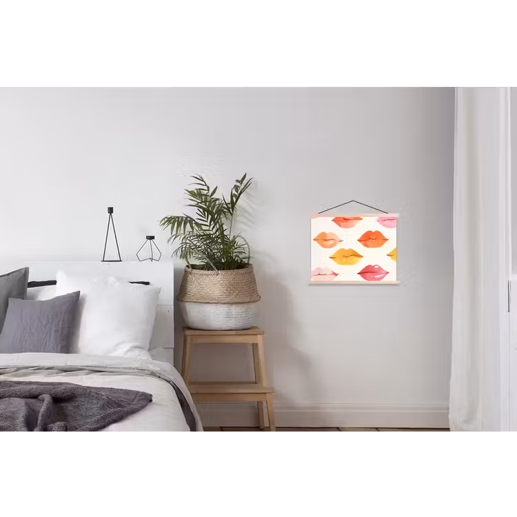 Lippen - Kleurrijk - Glanzend textielposter latten blank klein -woonkamer