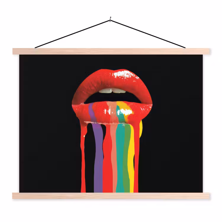 Lippen - Kleuren - Zwart textielposter latten blank klein -3d
