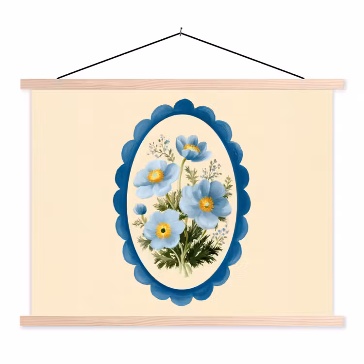 Lijst - Bloemen - Lichtblauw - Illustratie textielposter latten blank klein -3d