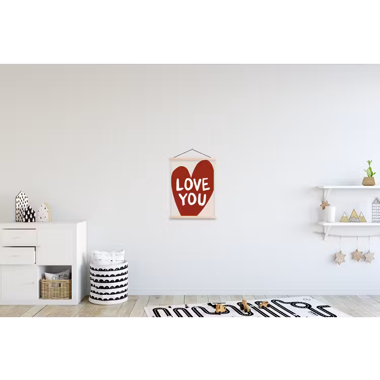 Loveyou - Hart - Rood textielposter latten blank klein -kinderkamer