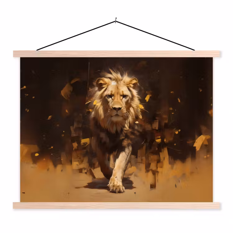Leeuw - Geschilderd - Abstract - Goud textielposter latten blank klein -3d