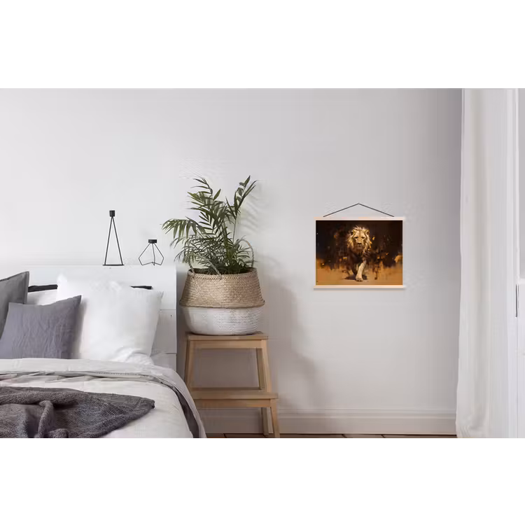 Leeuw - Geschilderd - Abstract - Goud textielposter latten blank klein -woonkamer