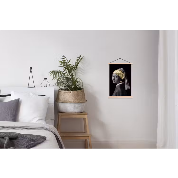 Meisje met de parel - Johannes Vermeer - Goud textielposter latten blank klein -woonkamer