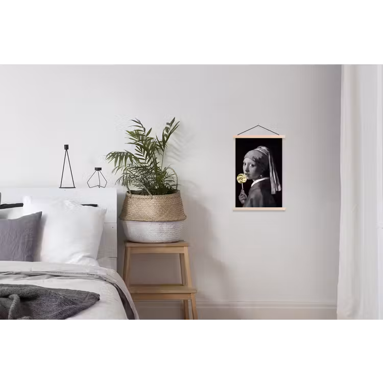 Meisje met de parel - Johannes Vermeer - Lolly - Goud textielposter latten blank klein -woonkamer