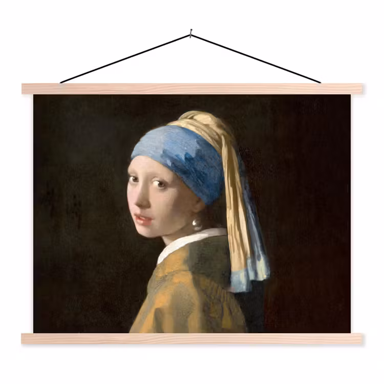Meisje met de parel - Schilderij - Oude meesters - Vermeer textielposter latten blank klein -3d