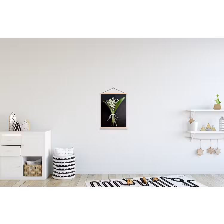 Lelietjes van dalen - Bloemen - Stilleven - Flora textielposter latten blank klein -kinderkamer