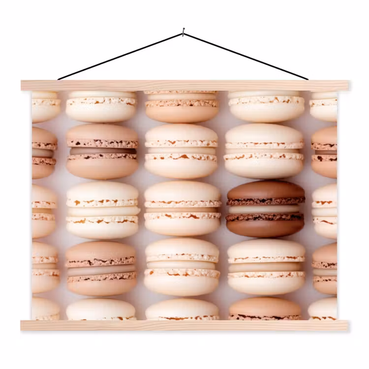 Macarons - Beige - Bruin textielposter latten blank klein -3d