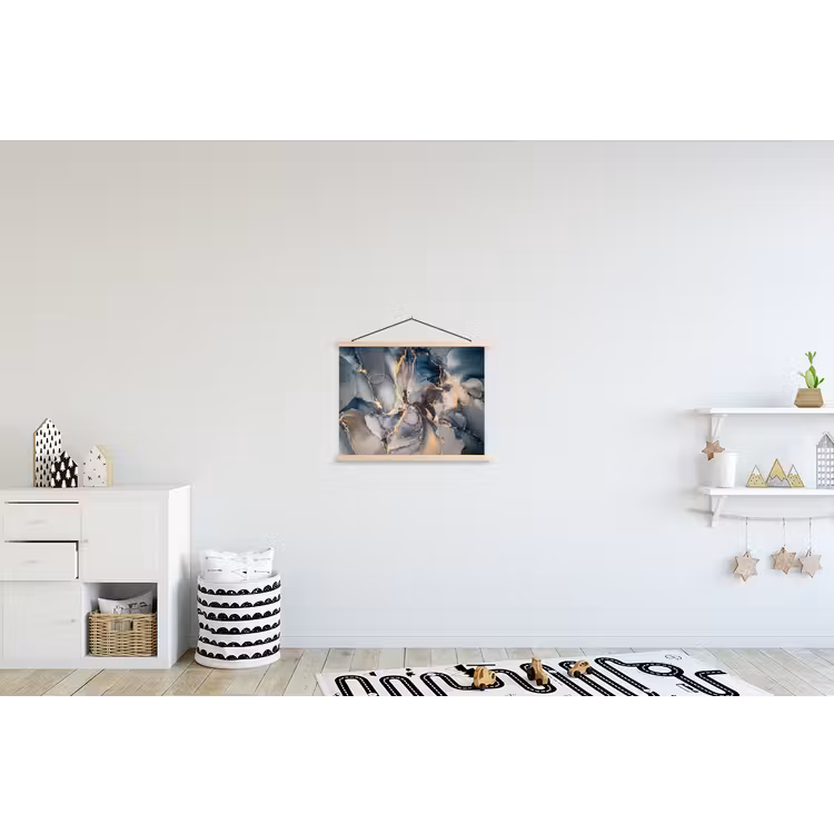 Marmer - Grijs - Blauw - Luxe - Goud textielposter latten blank klein -kinderkamer