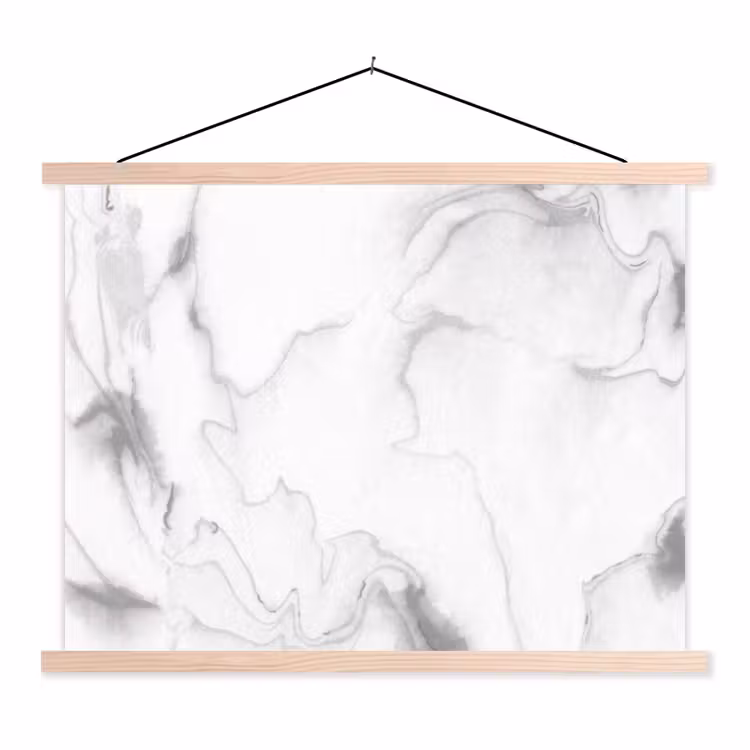 Marmer - Grijs - Wit - Abstract - Marmerlook textielposter latten blank klein -3d