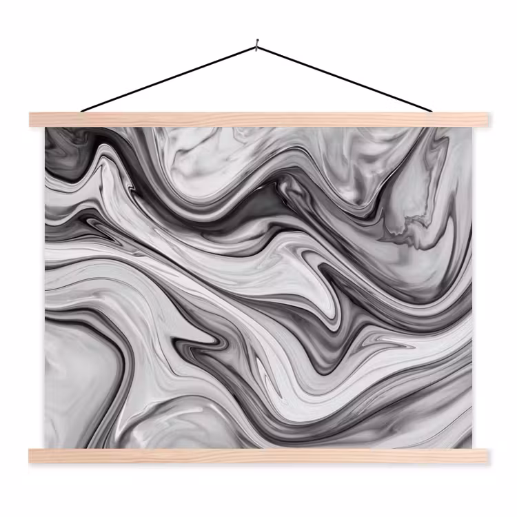 Marmer - Patronen - Grijs - Marmerlook - Zwart textielposter latten blank klein -3d